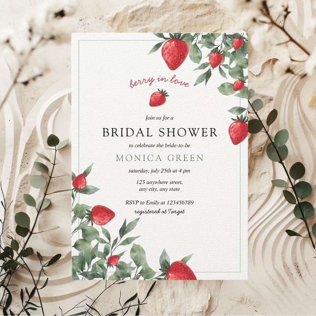 Invitation Berry in Love fraise En vichy Fête des mariées (Berry in Love Strawberry Bridal Shower Farmer's Market Love is Berry Sweet Cute Floral Aesthetic)