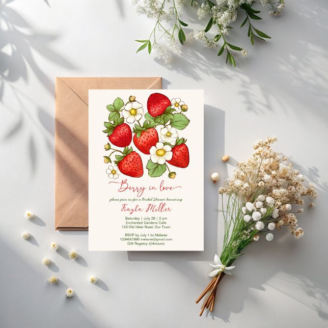 Invitation Berry in love fraise nuptiale douche (Berry in love summer fruit strawberry bridal shower invitation template instant download)