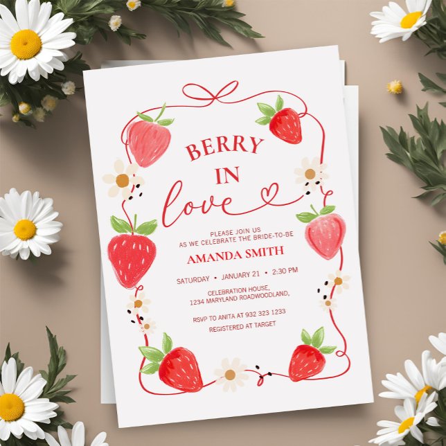 Invitation Berry In Love Red Bow nuptiale de douche Invitatio (Créateur téléchargé)