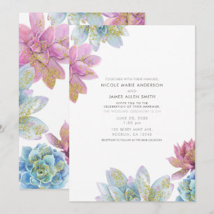 Invitation Berry Mint & Gold Garden Succulents Mariage