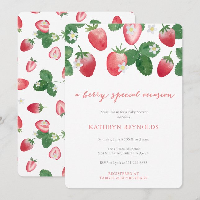 Invitation Berry Occasion spéciale Baby shower fraise (Devant / Derrière)