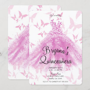 Invitation Berry Pink Butfly Dance robe Quinceañera