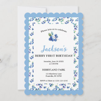 Invitation Berry Premier anniversaire Aquarelle Bleu Invitati