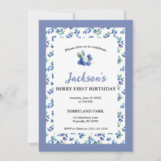 Invitation Berry Premier anniversaire Aquarelle Bleu Invitati