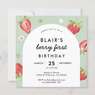 Invitation Berry Premier anniversaire Carré Arc fraise