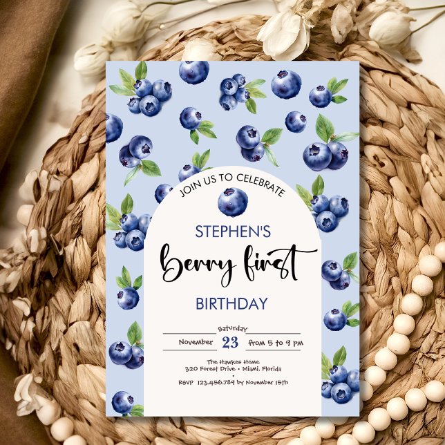 Invitation Berry premier anniversaire de enfant de bleuets (Créateur téléchargé)