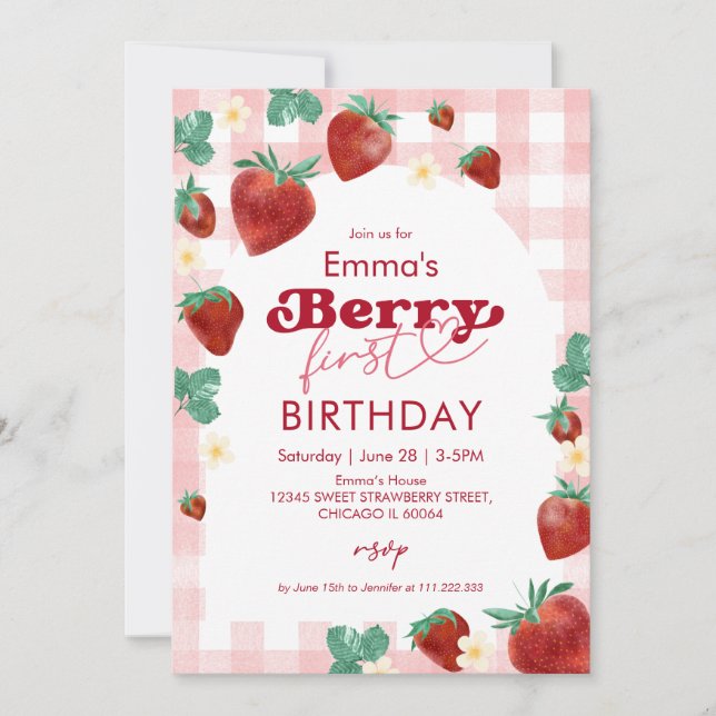 Invitation Berry premier anniversaire fille 1er anniversaire  (Devant)