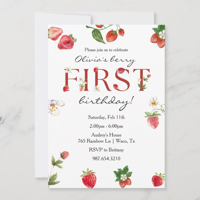 Invitation Berry Premier anniversaire fraise 1er anniversaire (Devant)