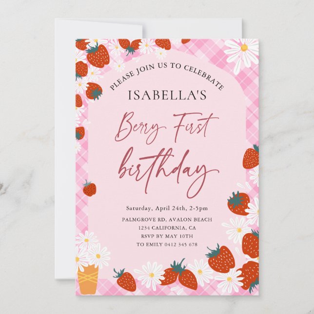 Invitation Berry premier anniversaire fraise 1er anniversaire (Devant)