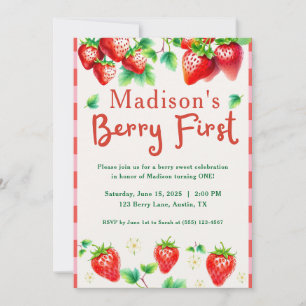 Invitation Berry Premier anniversaire - Fraise 1ère Fille