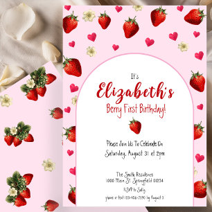 Invitation Berry Premier anniversaire fraise Rouge et rose 1e