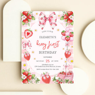 Invitation Berry Premier Anniversaire Rose Ruban Fraise