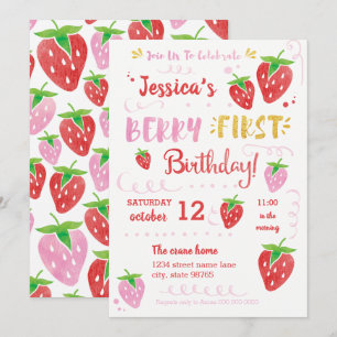 Invitation Berry Premier anniversaire Watercolor Strawberry P