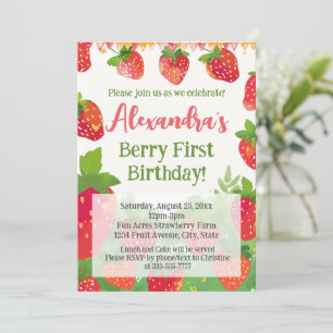 Invitation Berry Première fête d'anniversaire Filles fraise 1
