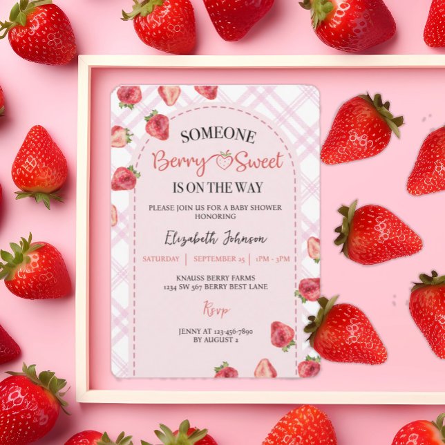 Invitation Berry rose Baby shower sucré fraise (Créateur téléchargé)