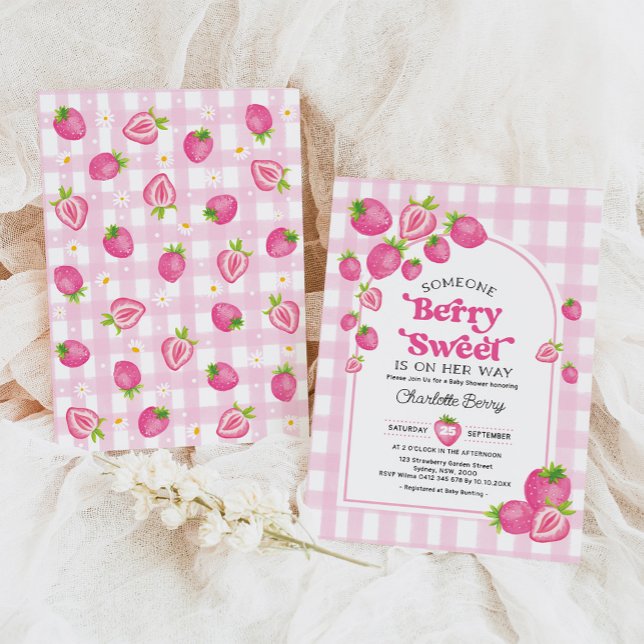 Invitation Berry rose Retro Sweet Baby Girl Douche (Créateur téléchargé)