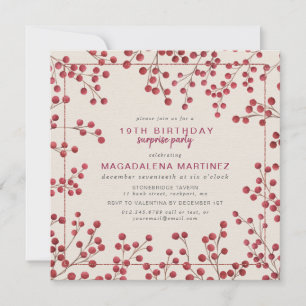 Invitation Berry Rouge Hiver 19E Anniversaire Surprise Party