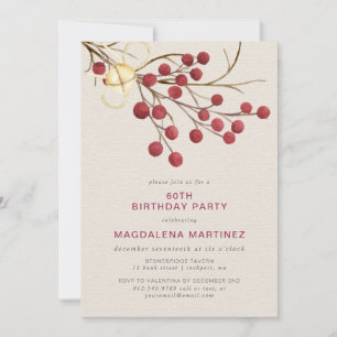 Invitation Berry rouge hiver moderne 60e fête d'anniversaire
