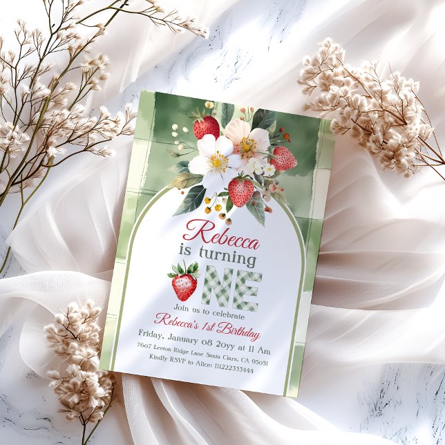 Invitation Berry Rouge Rouge Rouge Rustique Premier anniversa (Créateur téléchargé)