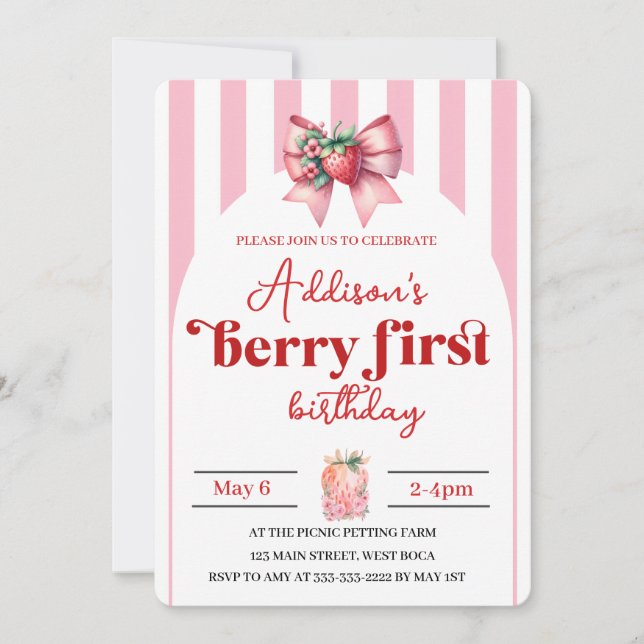 Invitation Berry Sweet 1er anniversaire avec photo (Devant)