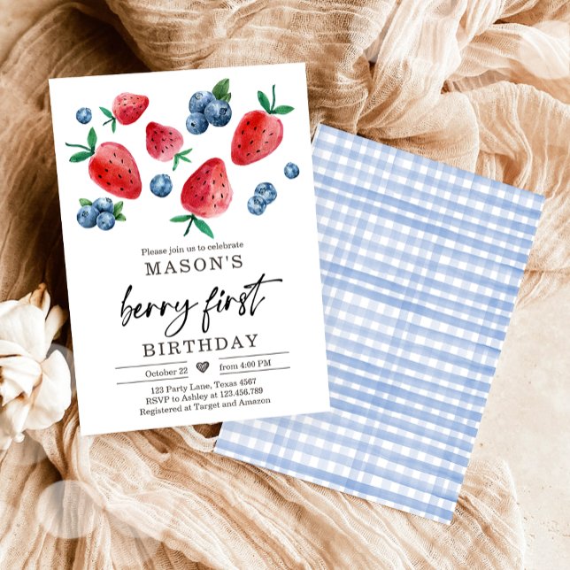 Invitation Berry Sweet 1er Anniversaire fraise Blueberry Invi (Créateur téléchargé)