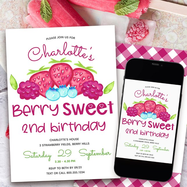Invitation Berry Sweet 2e anniversaire (Berry Sweet 2nd Birthday Invitation)
