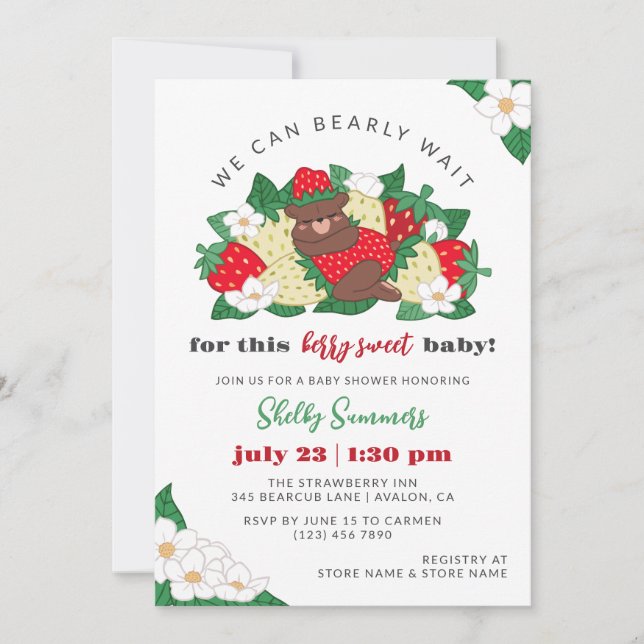 Invitation Berry Sweet Baby Baby shower fraise rouge (Devant)