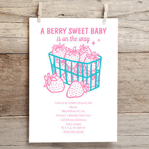 Invitation Berry Sweet Baby Doodle Pink Strawberry Girl