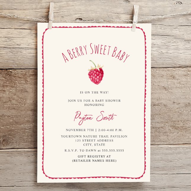 Invitation Berry Sweet Baby Raspberry Doodle Girl Baby shower (Créateur téléchargé)