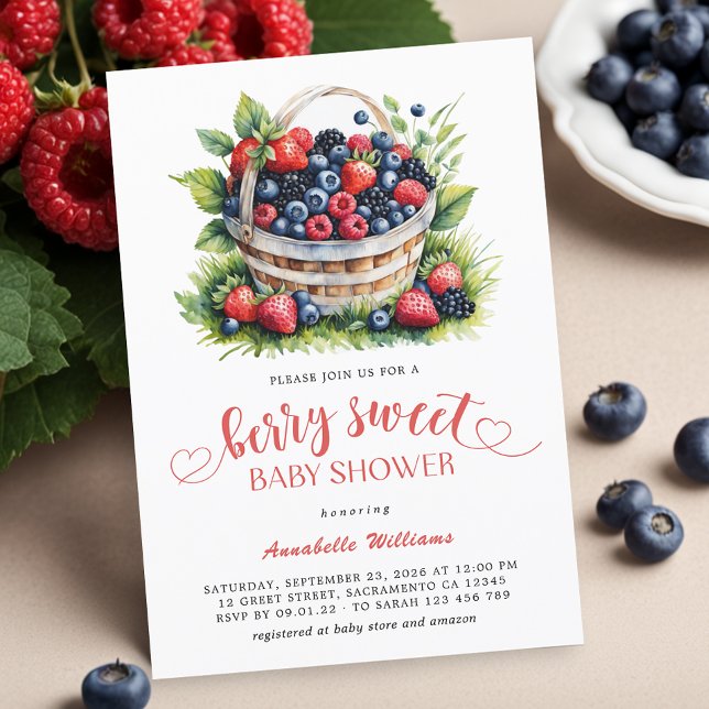 Invitation Berry Sweet Baby shower Fleurs Berries (Créateur téléchargé)