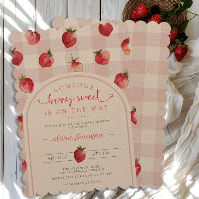 Invitation Berry Sweet Baby shower fraises Kraft (Créateur téléchargé)