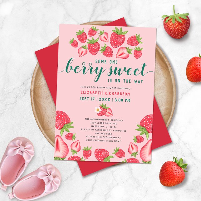 Invitation Berry Sweet Baby sur le chemin Baby shower fraise (Créateur téléchargé)