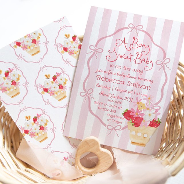 Invitation Berry Sweet Baby Whimsical Baby shower fraise (Créateur téléchargé)