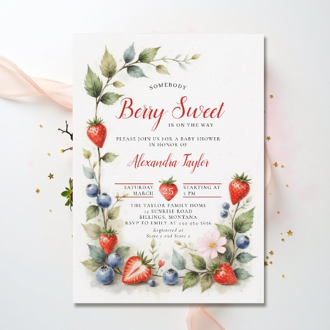Invitation Berry Sweet Berries Garden Neutral Baby Shower (berry sweet baby shower invitation fruit theme strawberry berry watercolor spring summer garden)