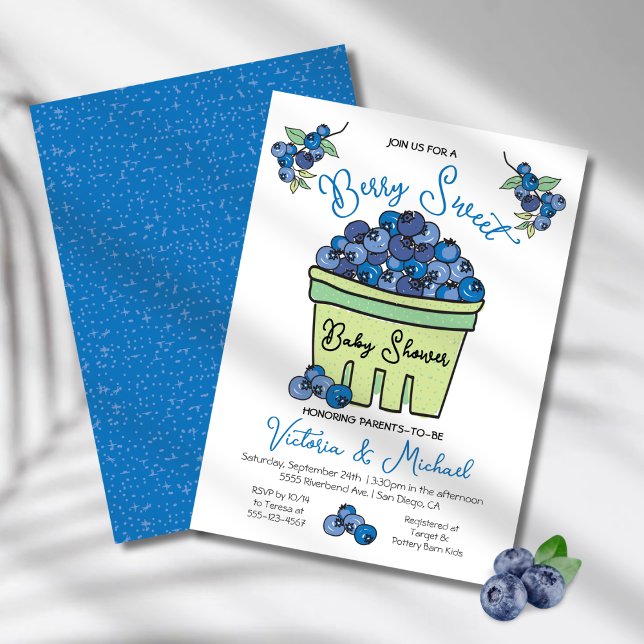 Invitation Berry Sweet Blueberry Baby shower tiré à la main (Créateur téléchargé)