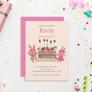 Invitation Berry Sweet Bunny Buddies  Anniversaire rose