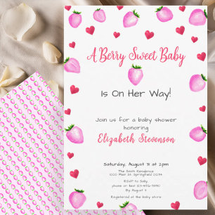 Invitation Berry Sweet Cœurs de Fraise Fille Baby Shower