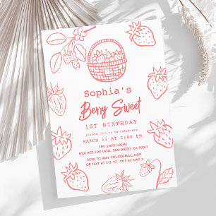 Invitation Berry Sweet dessiné à la main Starawberry 1er anni