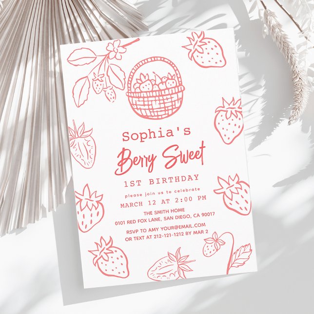 Invitation Berry Sweet dessiné à la main Starawberry 1er anni (Créateur téléchargé)