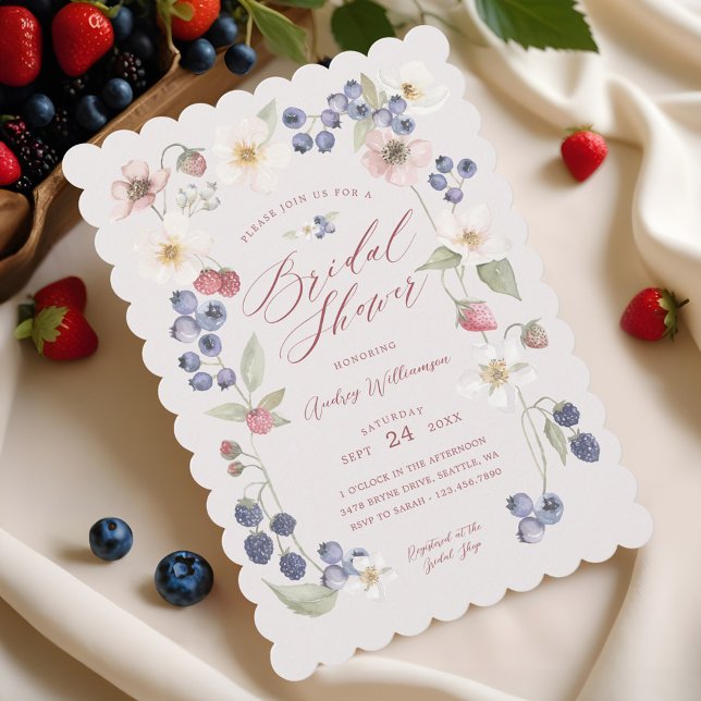 Invitation Berry Sweet Fête des mariées Fleurs et baies sauva (Berry Sweet Bridal Shower Wild Berries & Flowers Invitation)