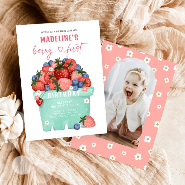 Invitation Berry Sweet fraise Blueberry Premier anniversaire (Créateur téléchargé)