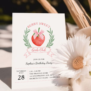 Invitation Berry Sweet Girls Club Strawberry Bow Anniversaire