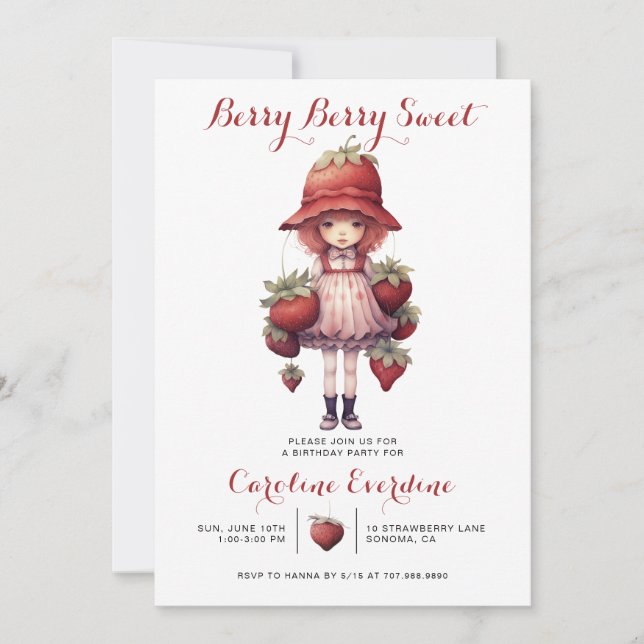 Invitation Berry Sweet Girl's Illustrated Birthday Party (Devant)