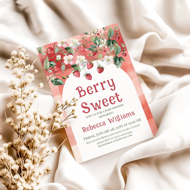 Invitation Berry Sweet Red Strawberry Girl Baby shower (Créateur téléchargé)