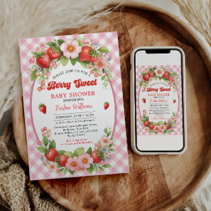 Invitation Berry Sweet Strawberry 1er fête d'anniversaire