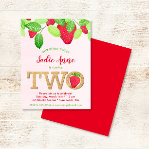 Invitation Berry Sweet Strawberry 2e anniversaire fille rouge