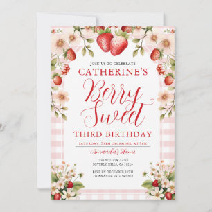 Invitation Berry Sweet Strawberry 3e fête d'anniversaire Flor