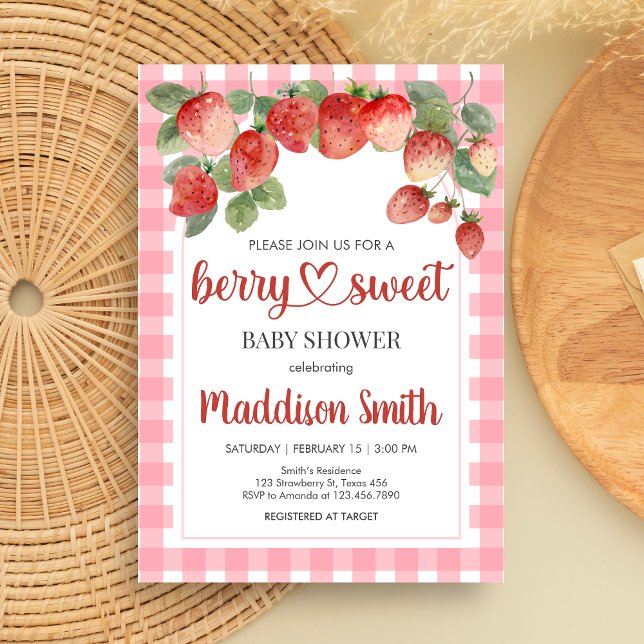 Invitation Berry Sweet Strawberry Baby Shower (Strawberry Baby Shower Invitation)