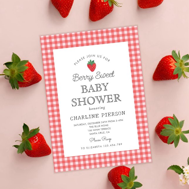 Invitation Berry Sweet Strawberry Baby shower rose (Créateur téléchargé)