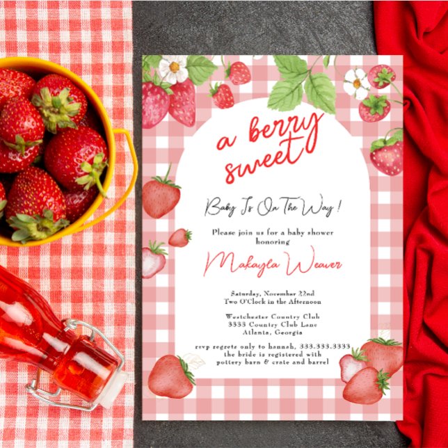 Invitation Berry Sweet Strawberry Baby shower rose (Créateur téléchargé)